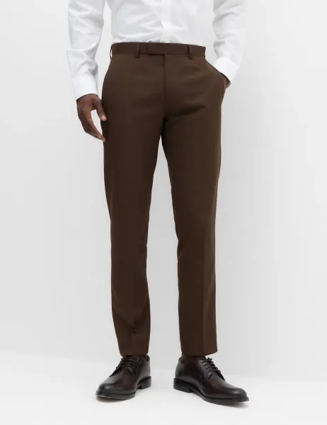 Marks & Spencer Tailored Fit Textured Suit Trousers Chocolate