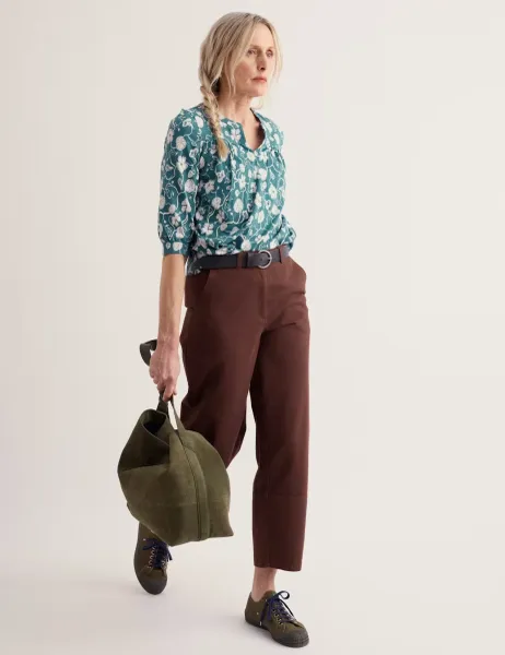 Seasalt Cornwall Pure Cotton Floral Notch Neck Relaxed Top Blue Mix