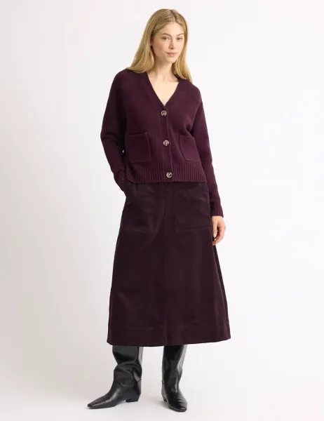 Albaray Cord Midi A-Line Skirt Burgundy