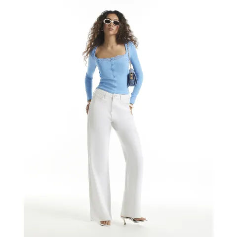River Island Lace Trim Ribbed Long Sleeve Top