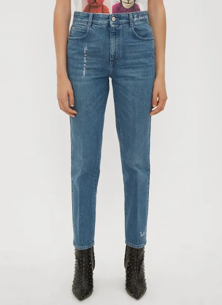 Slogan Embroidered Jeans