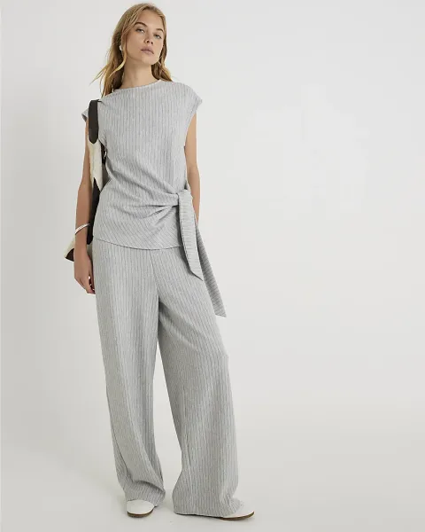 River Island Drawstring Pinstripe Wide Leg Trousers