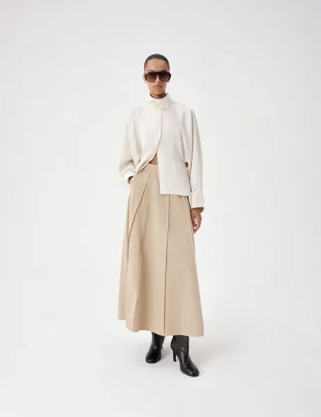 Marks & Spencer Pure Cotton Frayed Midi Panelled Circle Skirt Stone