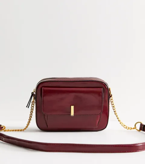 Dark Burgundy Faux Leather Bar Pocket Crossbody Bag