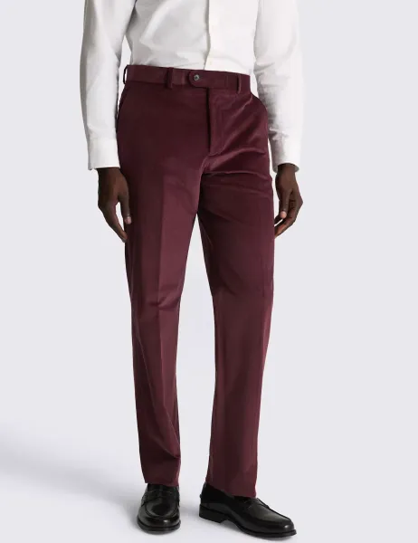 Moss Tailored Fit Cord Stretch Suit Trousers Dark Berry