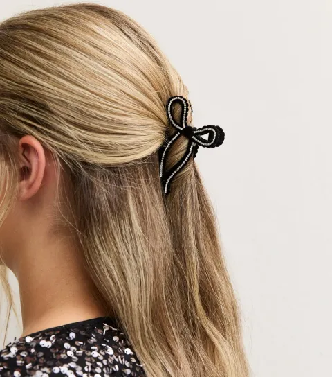 New Look Black Diamanté Bow Hair Claw Clip
