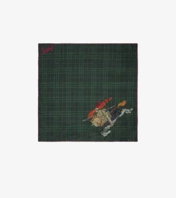 Crystal Knight Check Silk Scarf in Brigade green