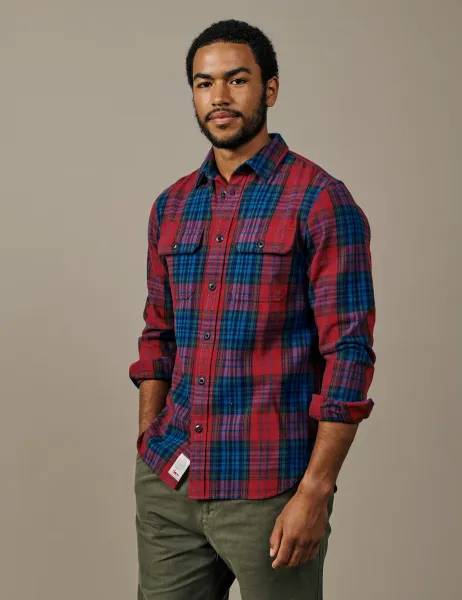 Aubin Regular Fit Pure Cotton Check Shirt Dark Burgundy