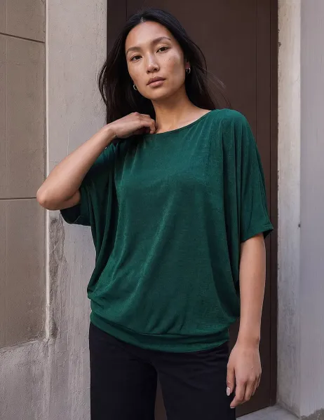 Roman Bubble Hem Stretch Top Dark Green