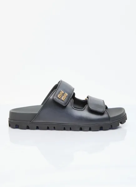 Logo Plaque Leather Slides