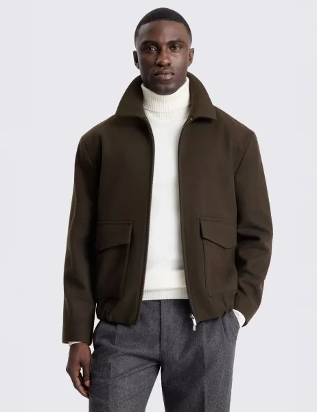 Moss Wool Rich Harrington Jacket Khaki