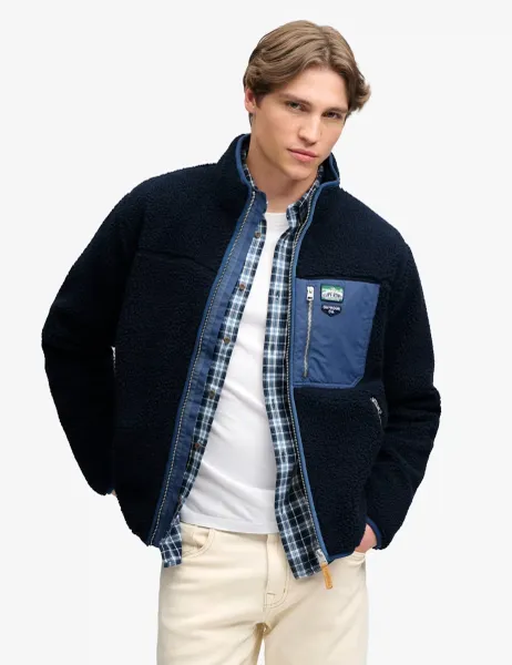 Superdry & Co Fleece Funnel Neck Zip Up Jacket Navy