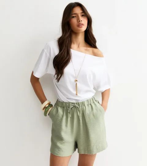 Women's Light Green Crinkle Texture Drawstring Shorts