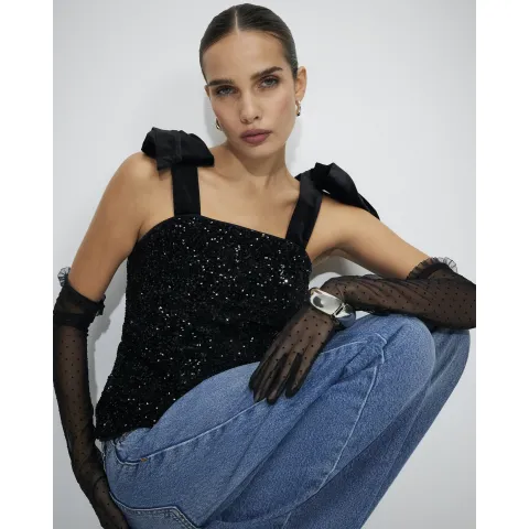River Island Bow Strap Sequin Top