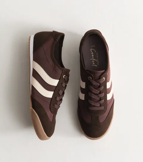 Women's Dark Burgundy Faux Suede Panelled Lace-Up Trainers Vegan