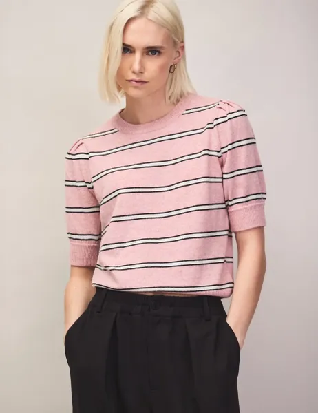 RO&ZO Wool & Cashmere Blend Striped Knitted Top Light Pink Mix