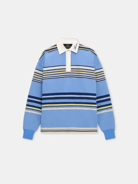 STRIPED OVERSIZED LONG SLEEVE POLO - Blue