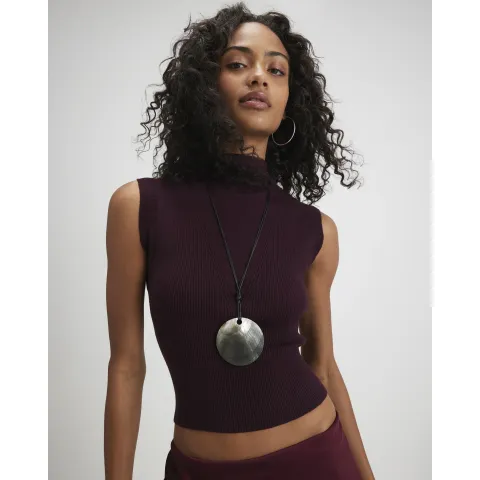 River Island Burgundy Knitted Ribbed High Neck Top