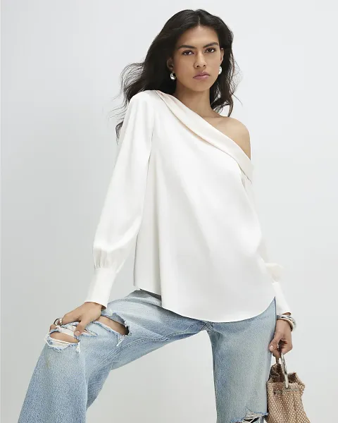 River Island Long Sleeve Off The Shoulder Top