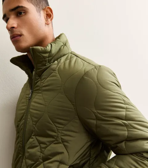 Men's Light Khaki Regular Fit Funnel Neck Quilted Puffer Jacket