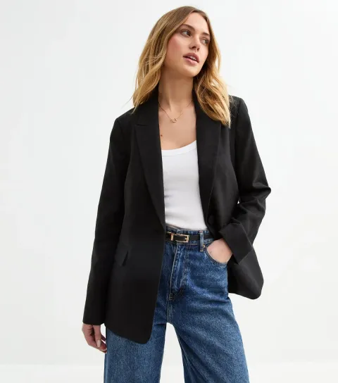 Women's Black Linen Blend Blazer