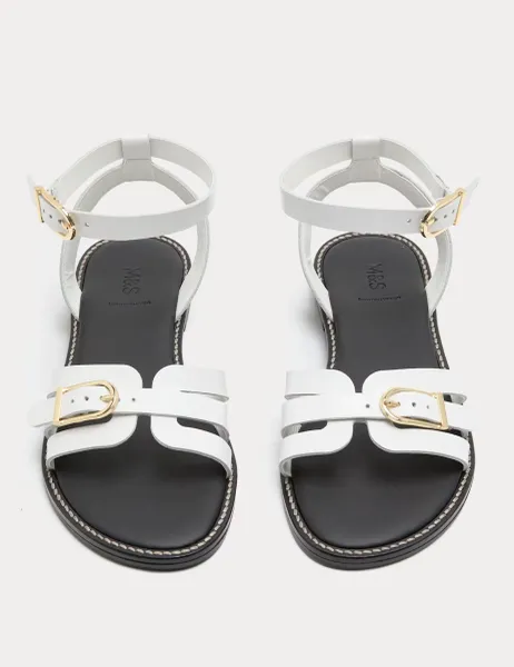 Marks & Spencer Leather Buckle Ankle Strap Sandals White