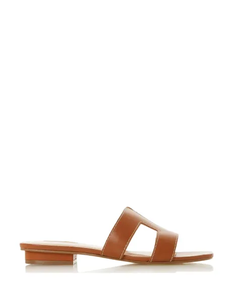 Dune London Wide Fit Leather Flat Sliders Tan