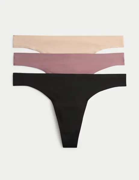 Marks & Spencer 3 Pack No VPL Light Absorbency Period Thongs Black Mix