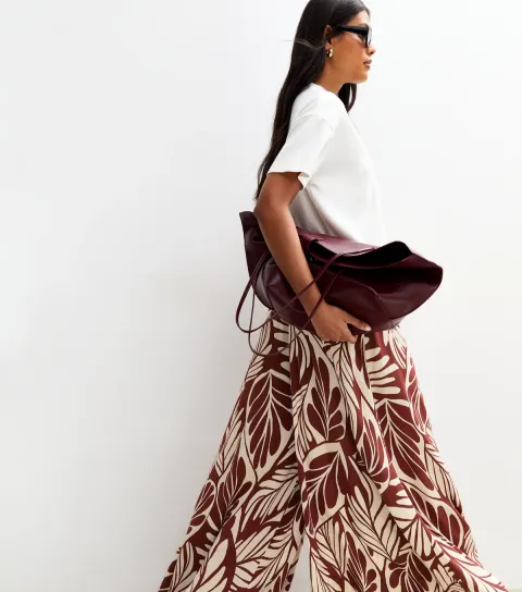 New Look Women's Brown Leaf Print Palazzo Trousers