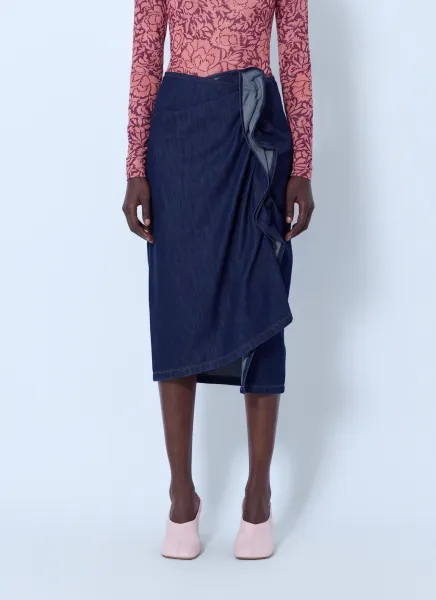 Sinas Ruffle Denim Midi Skirt