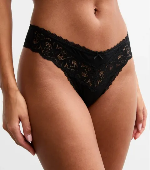Women's Black Lace Trimmed Micro Thong