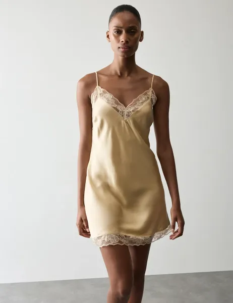 Autograph Satin Strappy Lace Detail Chemise