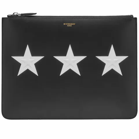 Large White Stars Leather Pouch