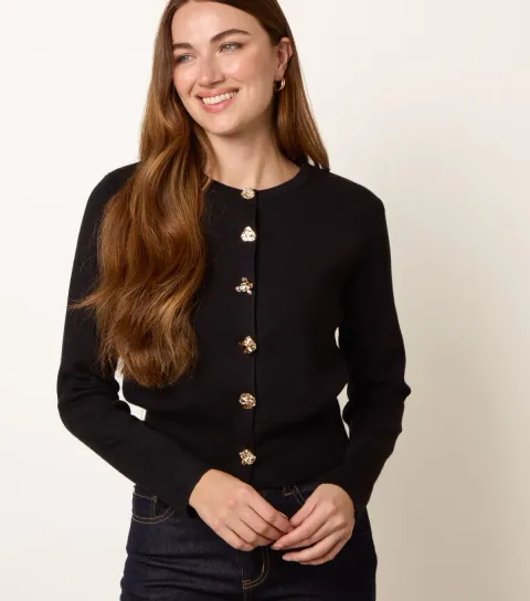Women's Black Button Detail Cardigan