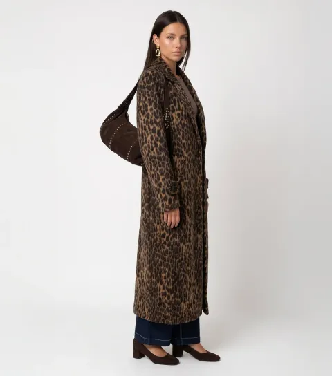 Urban Bliss Women's Petite Brown Leopard Print Long Coat