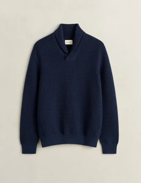 Gant Cotton Rich Textured Shawl Collar Jumper