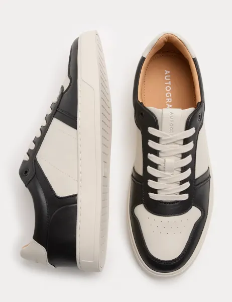 Autograph Leather Colour Block Trainers Black Mix