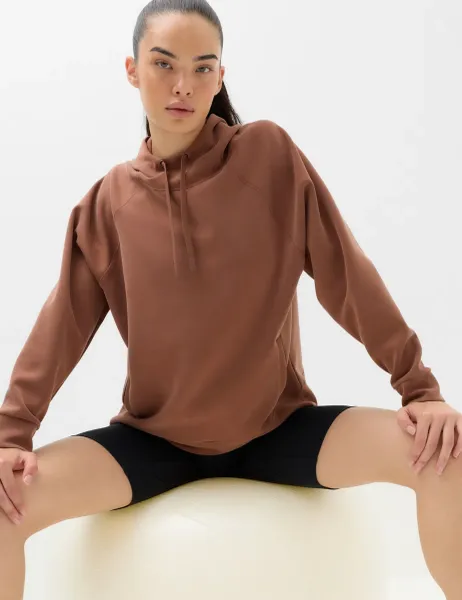 Goodmove Modal Blend Sandwash Supersoft Longline Hoodie Mocha