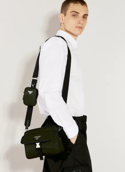 Re-Nylon And Saffiano Leather Crossbody Bag