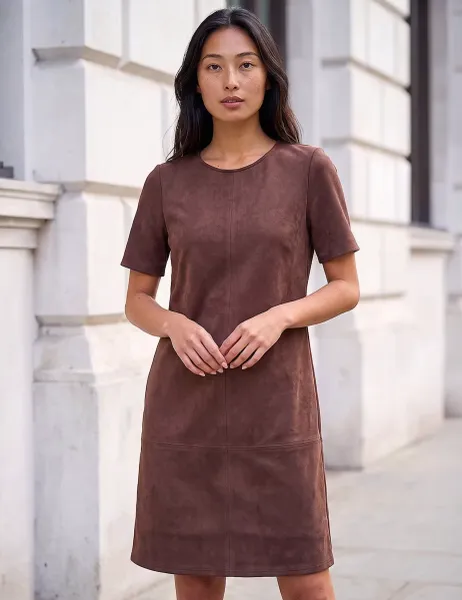 Roman Petite Shift Knee Length Dress Chocolate