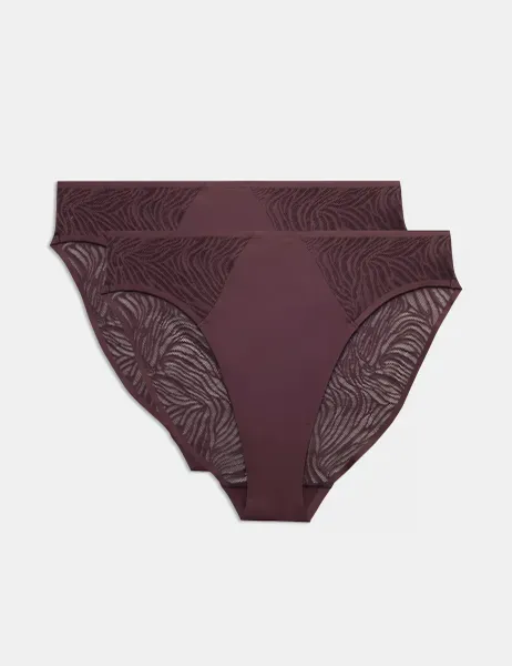 Body by M&S 2 Pack Body Lace High Leg Knickers Dark Aubergine