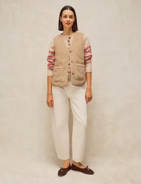 White Stuff Fleece Reversible Quilted Gilet Natural