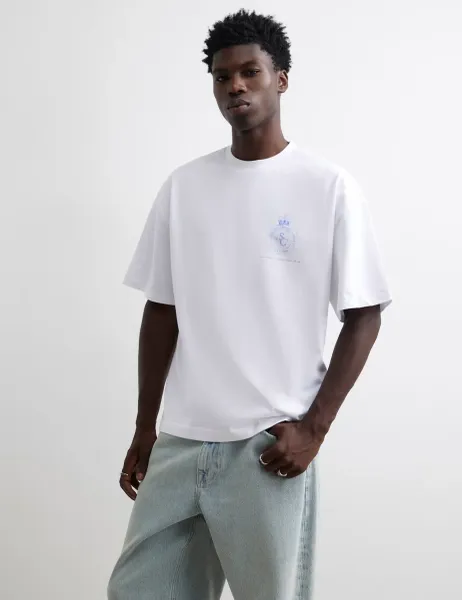 River Island Oversized Pure Cotton Print Short Sleeve T-Shirt White Mix