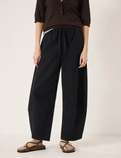 HUSH Pure Cotton Drawstring Barrel Leg Trousers Black