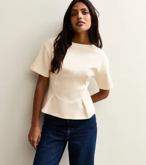 Women's White Stretch Jersey Ponte Fitted T-Shirt