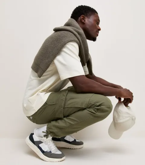 Only and Sons Men's Dark Khaki Organic Cotton Tapered Leg Cargo Trousers