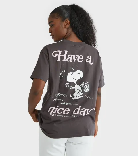 Women's Grey Snoopy Have A Nice Day Print T-Shirt