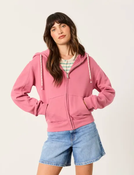 FatFace Pure Cotton Zip-Up Hoodie Dark Pink