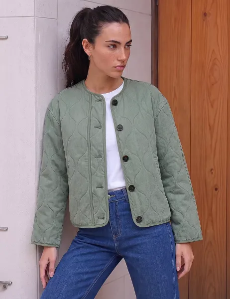 Roman Cotton Twill Quilted Jacket Sage Mix