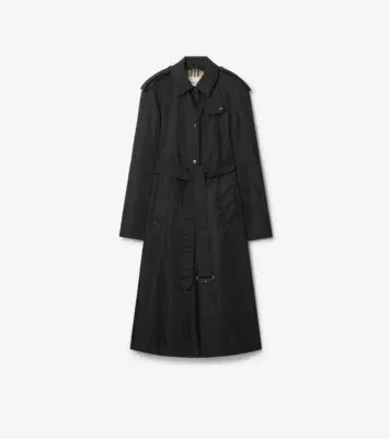 Long Nylon Hooded Car Coat in Black